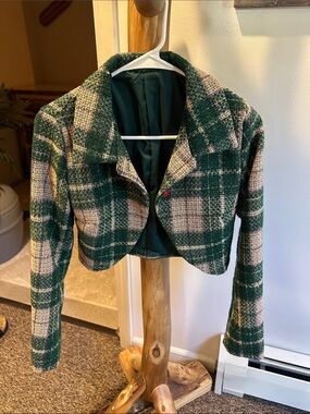 Retro Stage Size Medium Green & Pink Tweed Crop Blazer